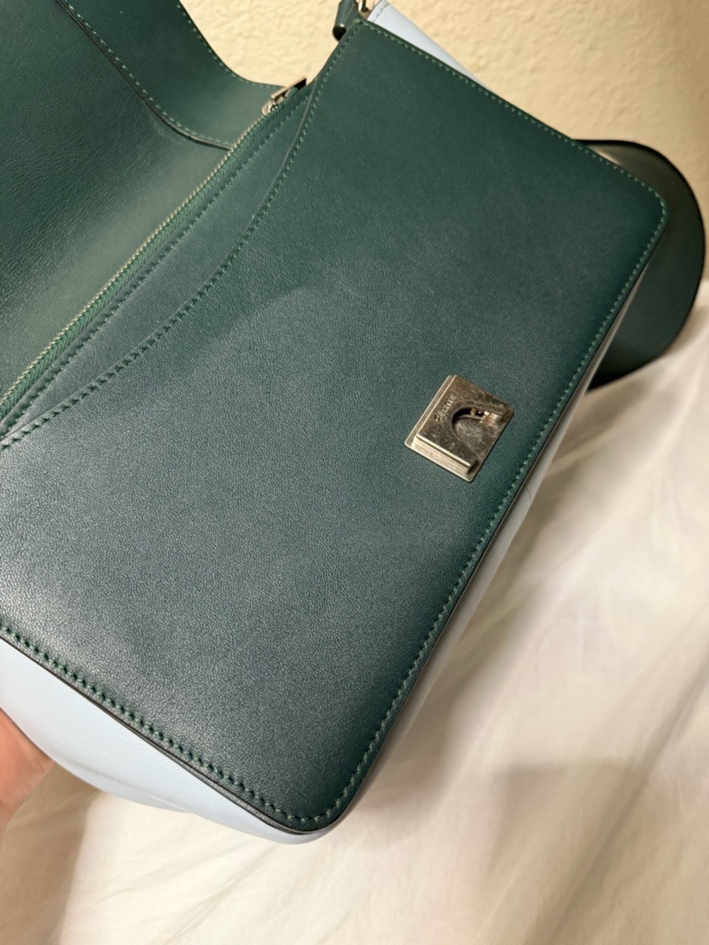 Céline Paris Two-Tone Leather Shoulder Bag - blue & Dark Green - Picture 8 of 12